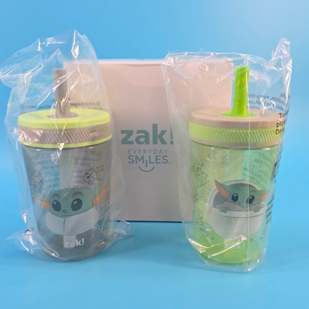 Zak Designs Star Wars‎ Grogu Baby Yoda Plastic Tumbler Set 2pk Green Grey 10oz